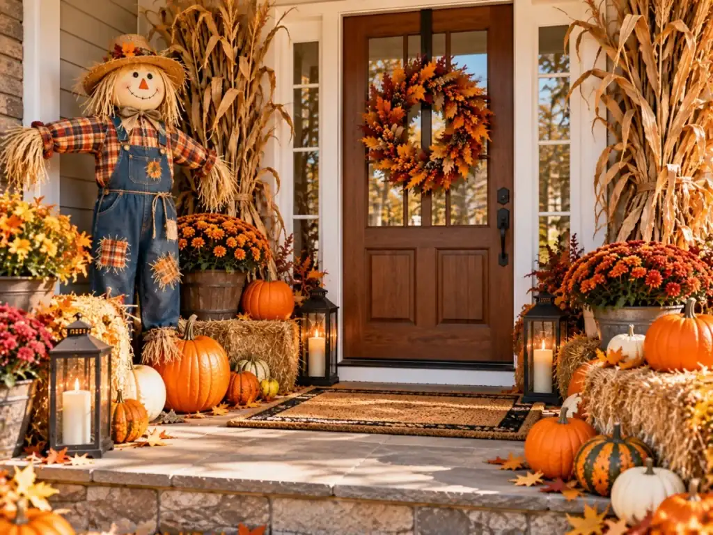 Scarecrow Welcome - fall front porch decor ideas