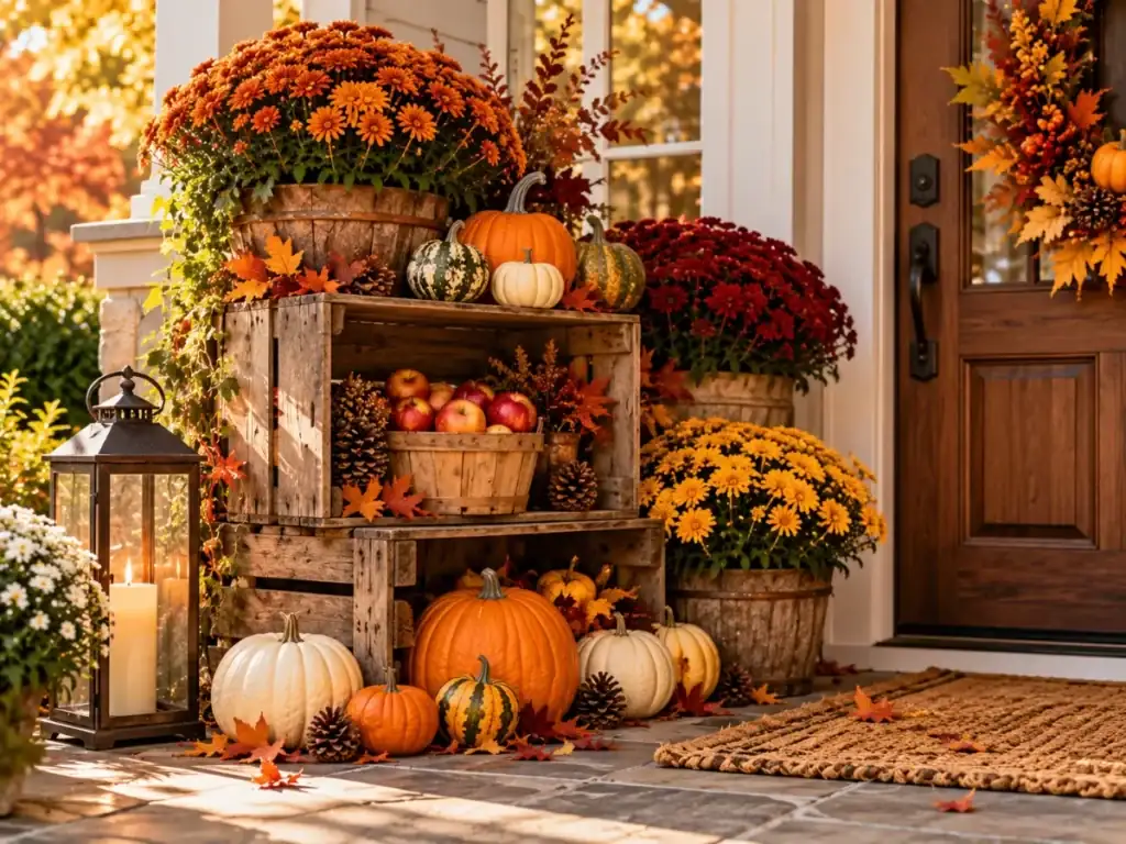 Rustic Wooden Crate Stack - fall front porch decor ideas