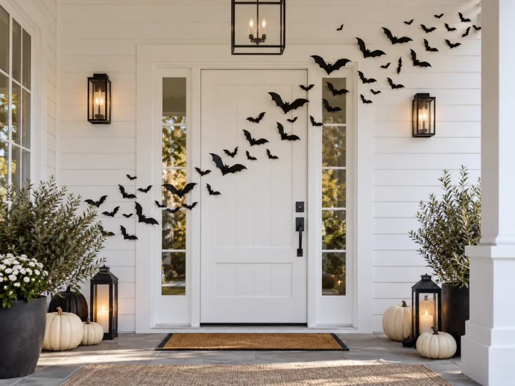 Bat Swarm on the Door - halloween front door decor ideas