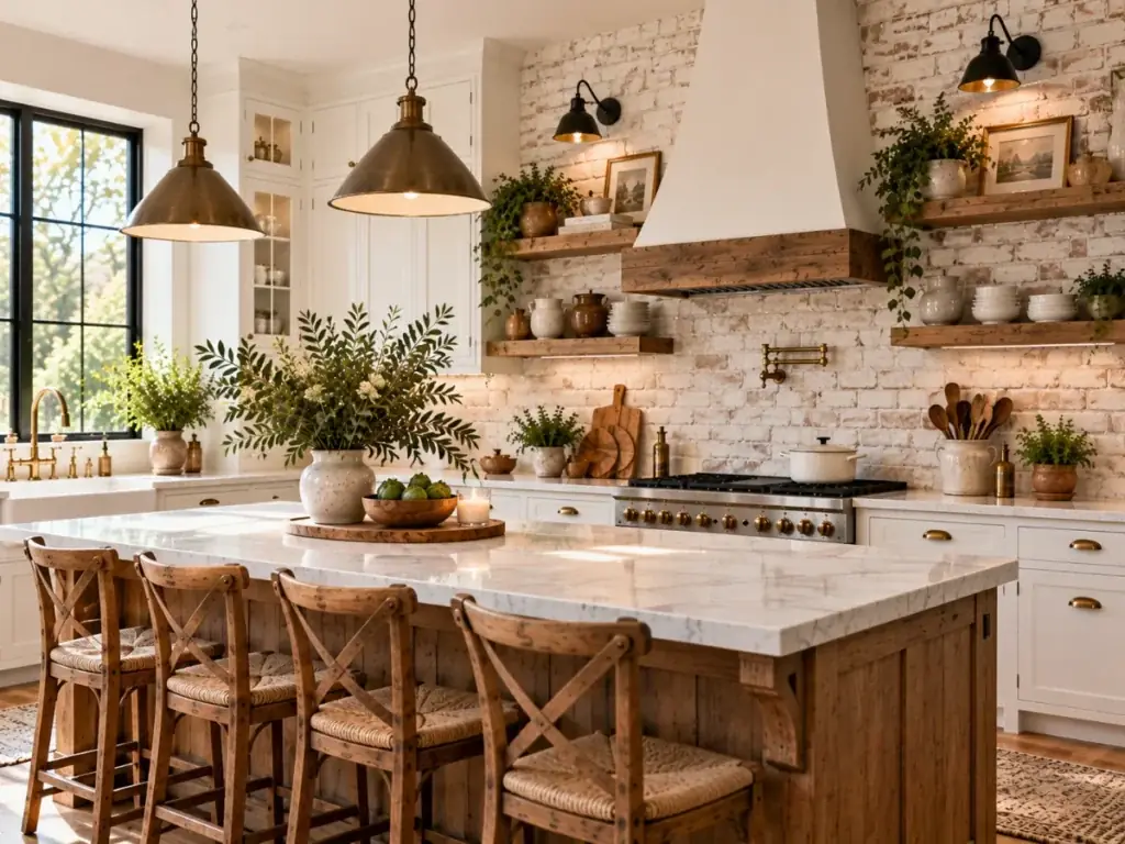Brick Accent Wall - modern farmhouse kitchen ideas