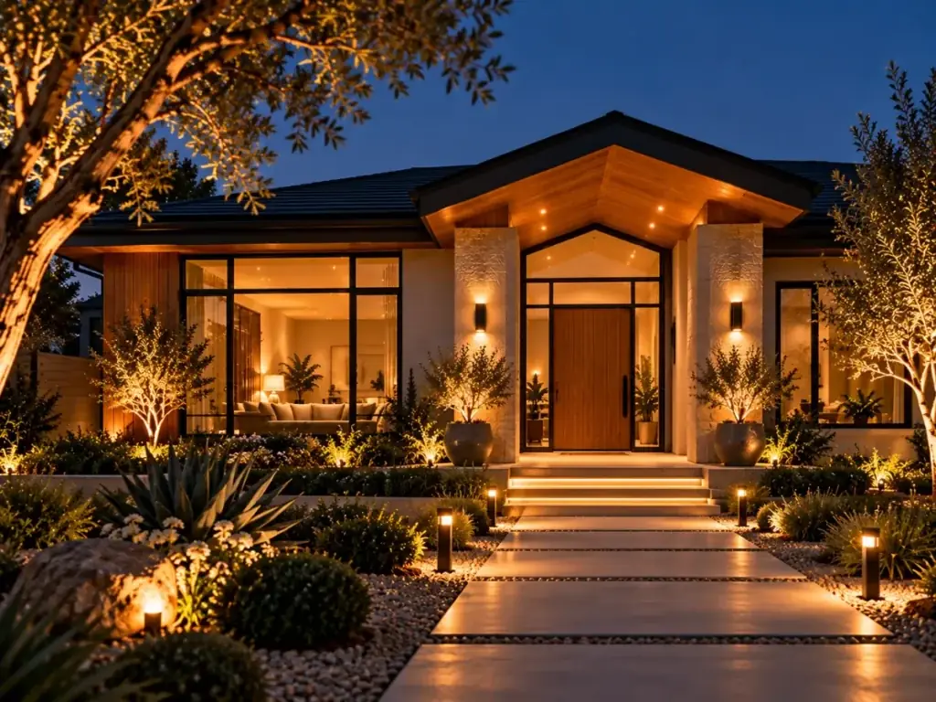 Bungalow with Landscape Lighting - modern bungalow designs