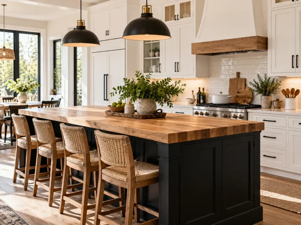 Butcher Block Kitchen Island - modern farmhouse kitchen ideas