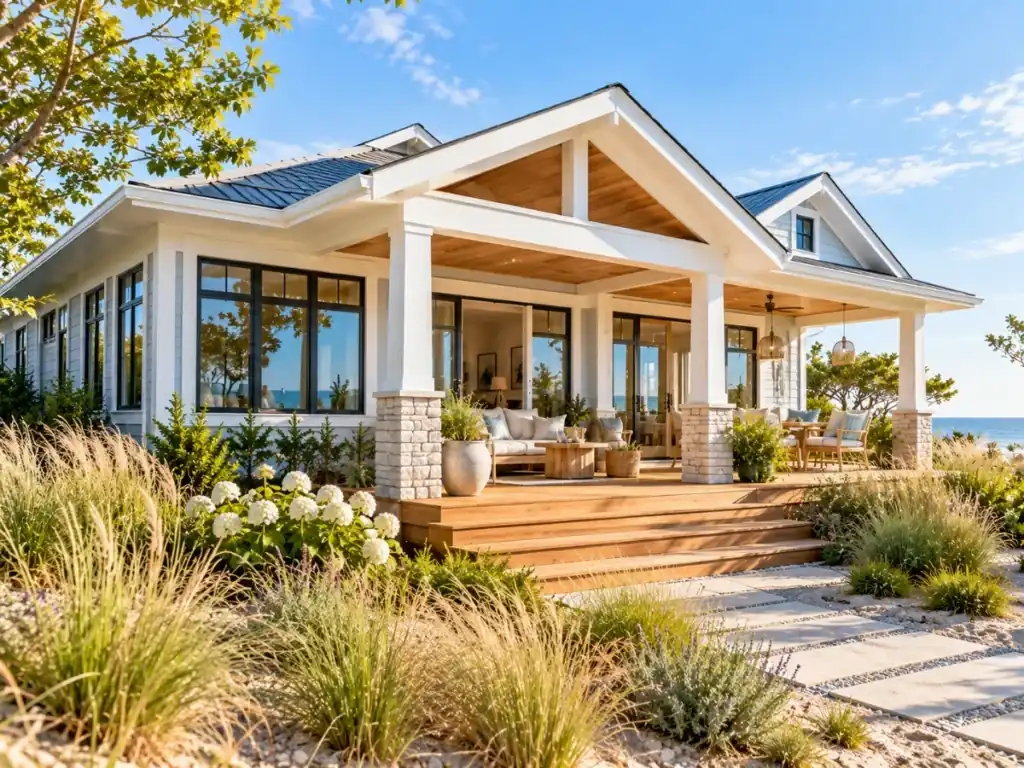Coastal Bungalow with Light Siding - modern bungalow designs