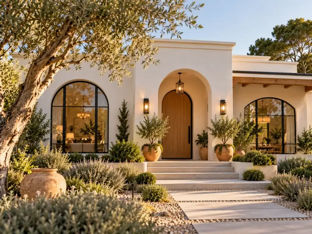 White Stucco Bungalow with Arches - modern bungalow designs