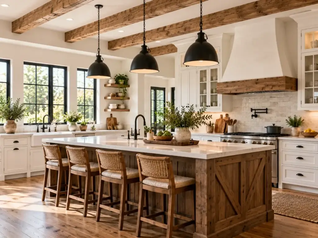 Exposed Wood Ceiling Beams - modern farmhouse kitchen ideas