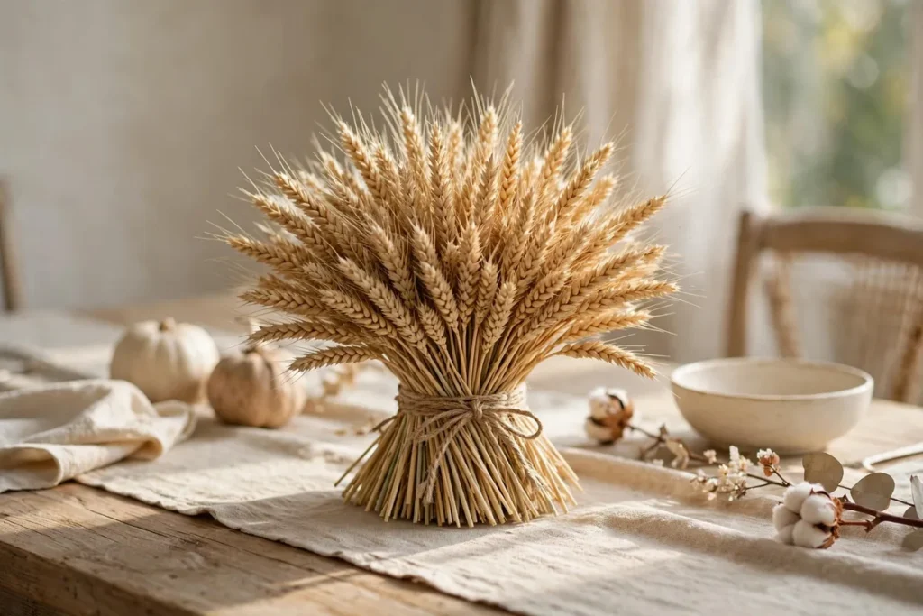 Wheat Stem Bundle Centerpiece - neutral fall decor ideas