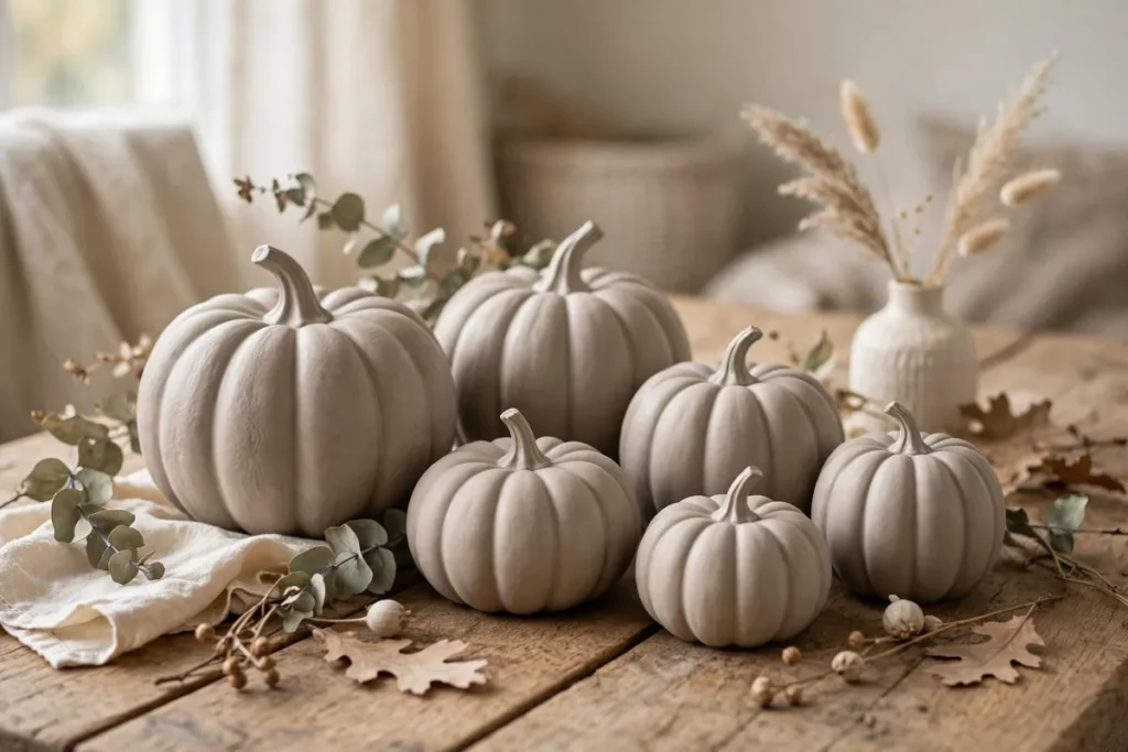 Matte Ceramic Pumpkins in Soft Taupe - neutral fall decor ideas