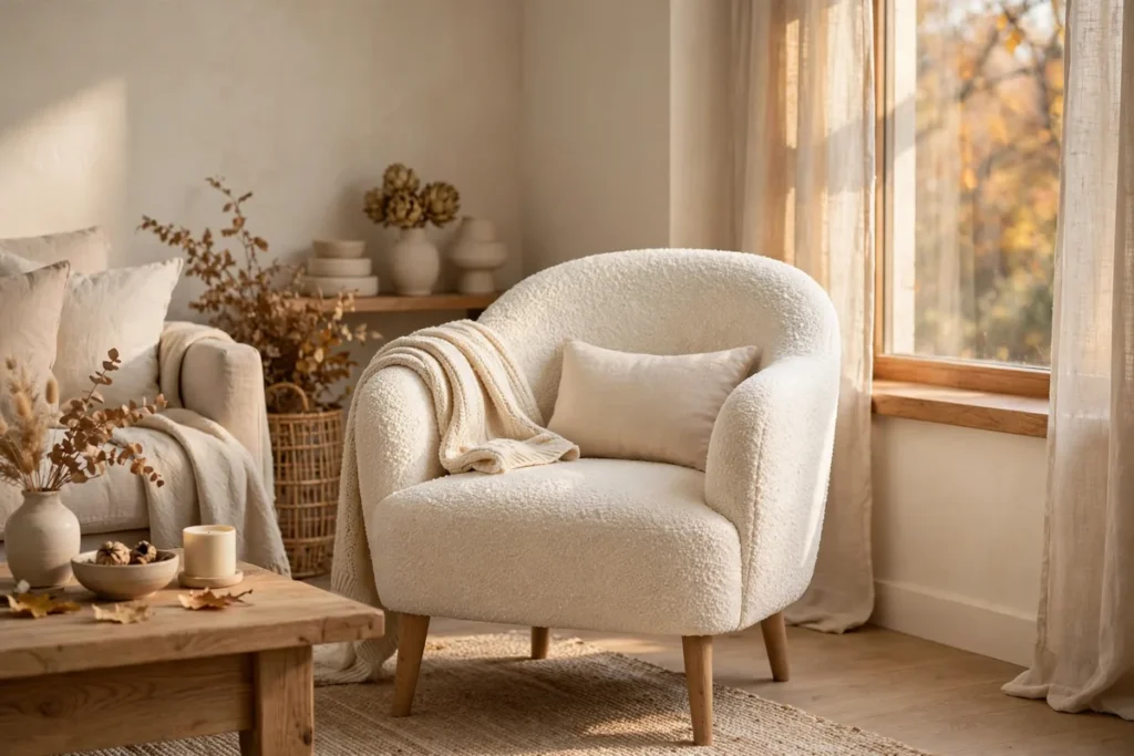 Ivory Boucle Accent Chair - neutral fall decor ideas