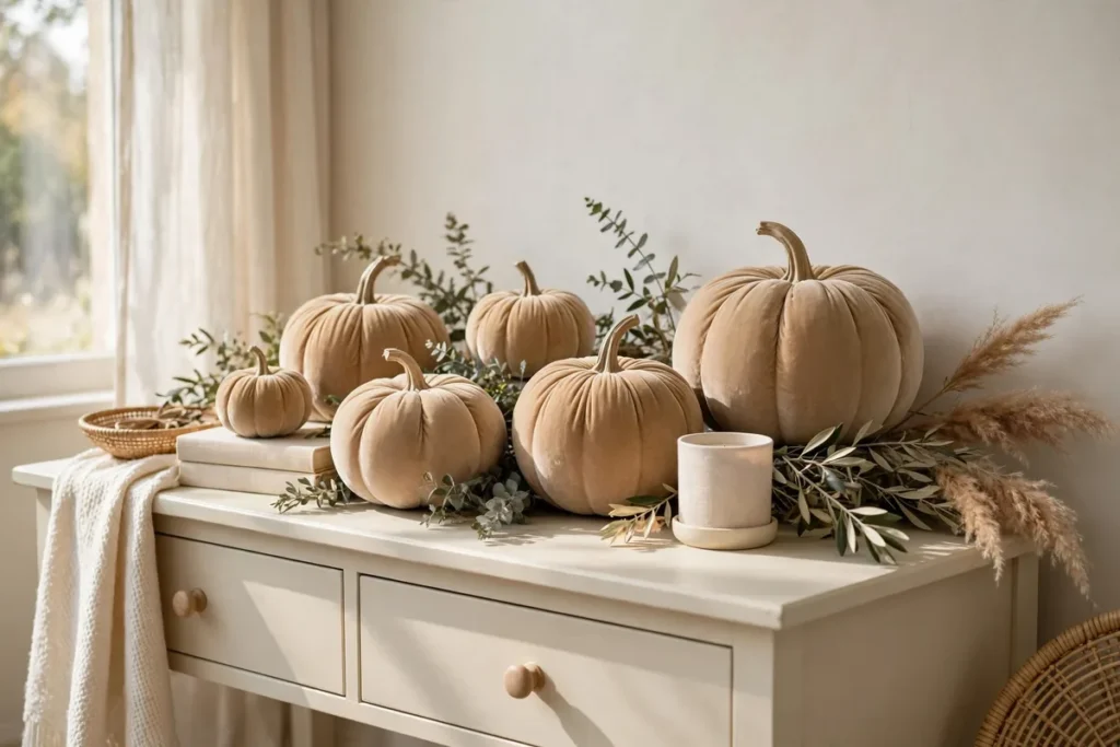 Tan Velvet Pumpkins - neutral fall decor ideas