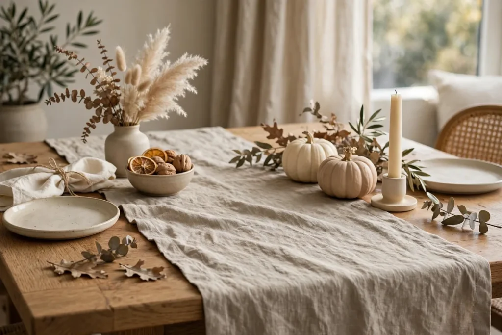 Greige Table Runner for the Dining Table - neutral fall decor ideas