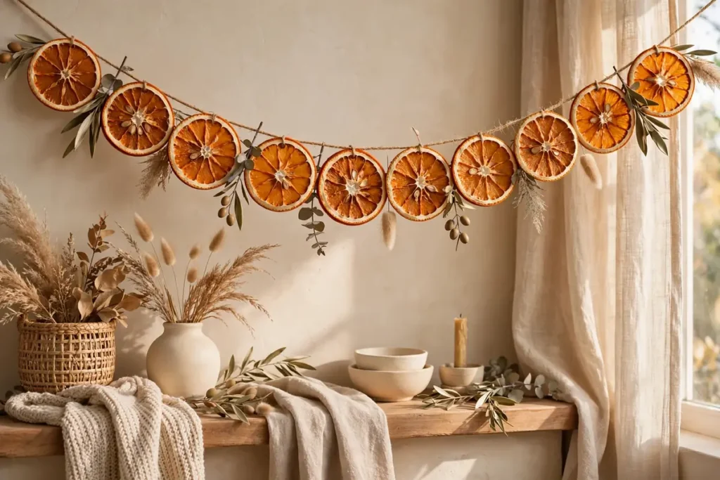 Dried Orange Slice Garland in Natural Tone - neutral fall decor ideas