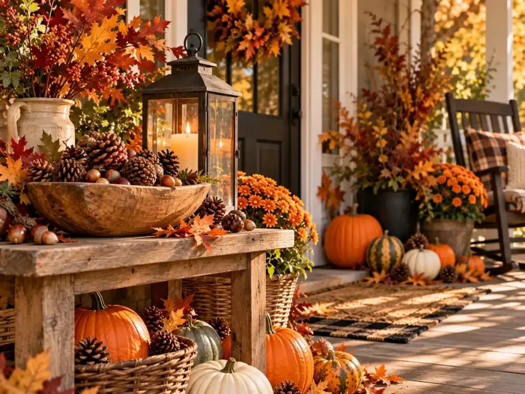 Pinecone and Acorn Accents - fall front porch decor ideas