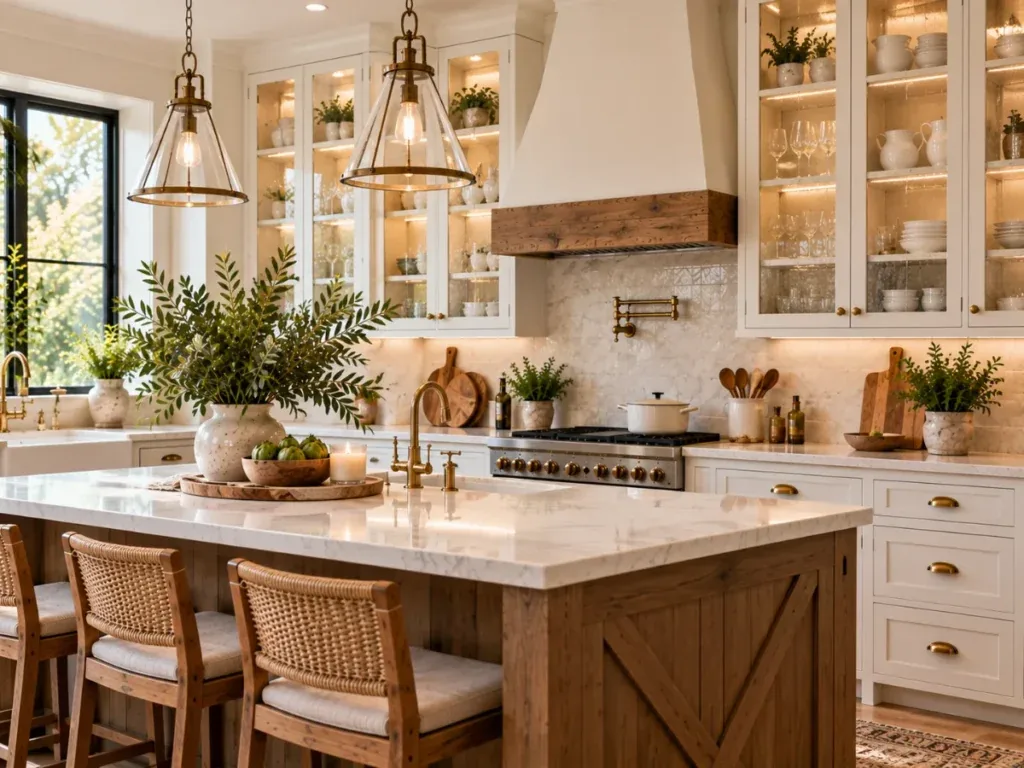 Glass Front Upper Cabinets - modern farmhouse kitchen ideas