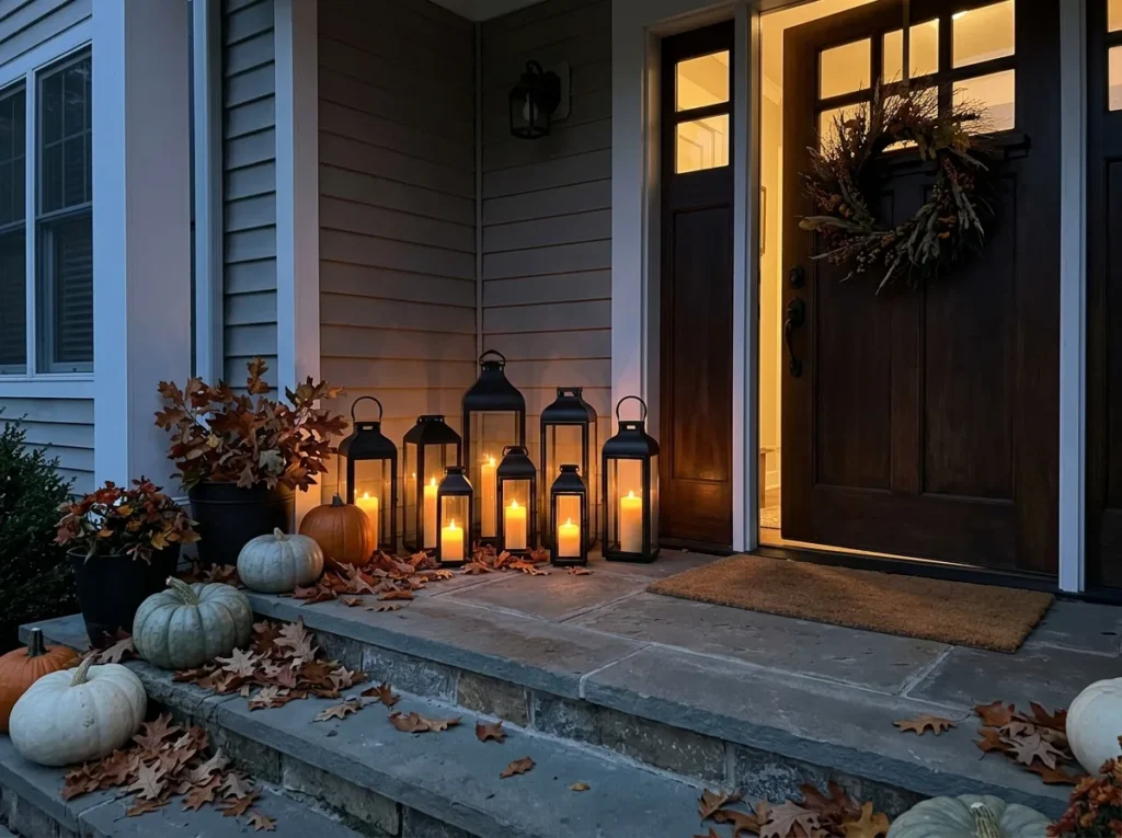 Glowing Lantern Cluster - halloween front door decor ideas