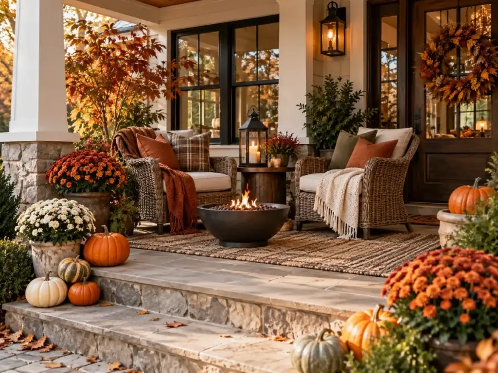 Cozy Seating Nook - fall front porch decor ideas
