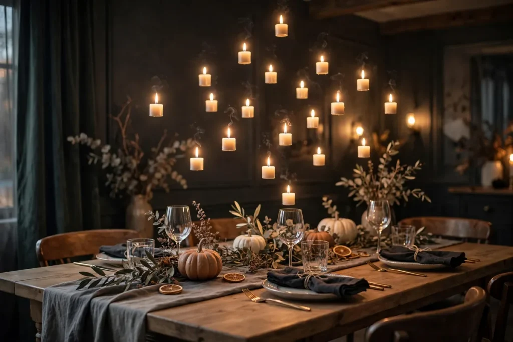 Floating Candles Above the Dining Table - indoor halloween decor ideas
