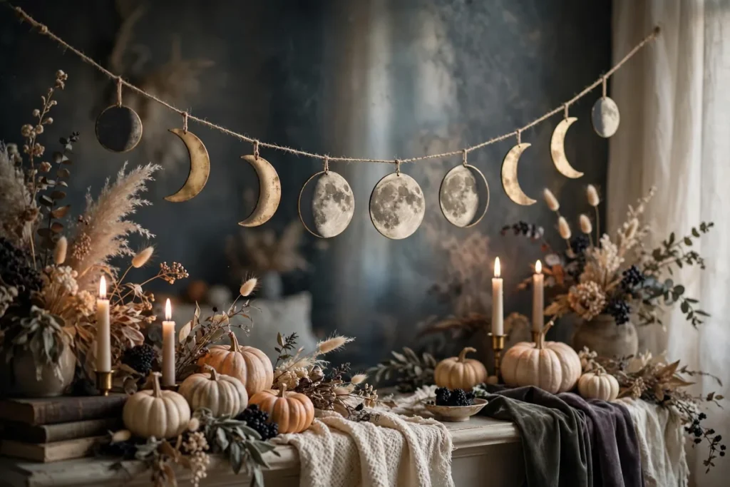 Moon Phase Garland - indoor halloween decor ideas