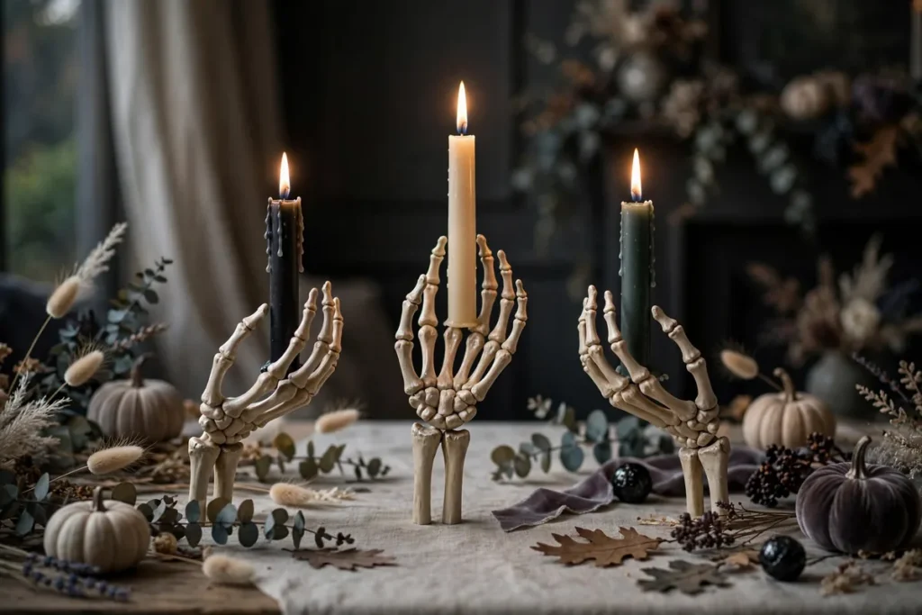 Skeleton Hand Candle Holders - indoor halloween decor ideas