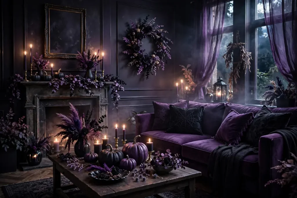 Purple and Black Color Scheme - indoor halloween decor ideas