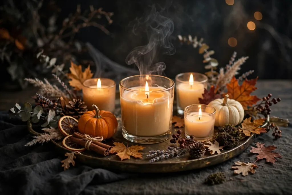 Pumpkin Spice Candle Tray - indoor halloween decor ideas