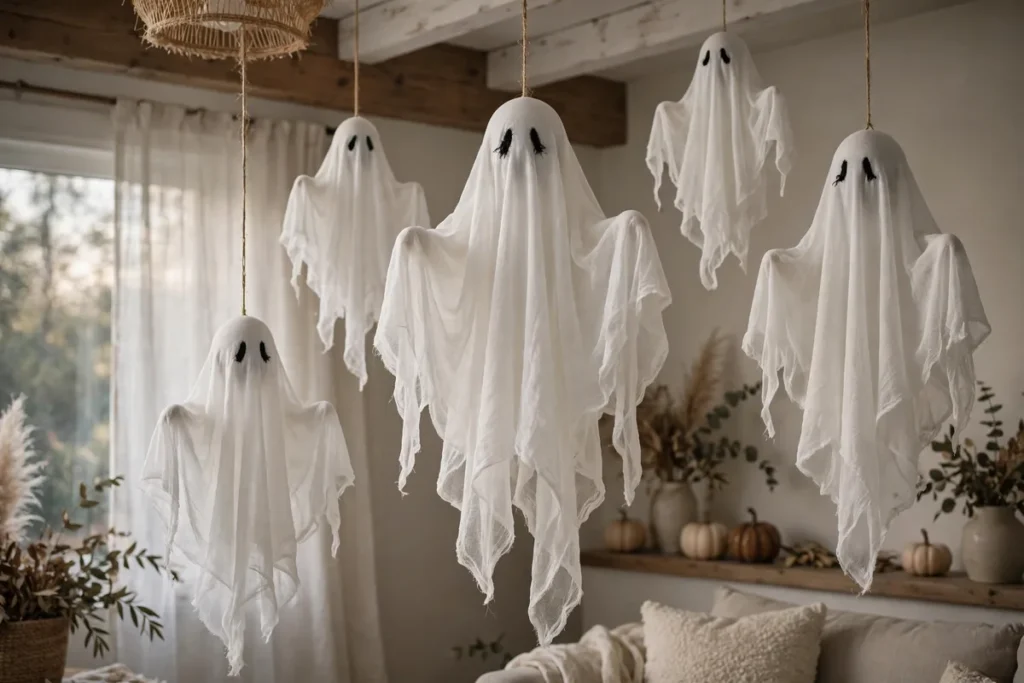 Ghostly Cheesecloth Ghosts - indoor halloween decor ideas
