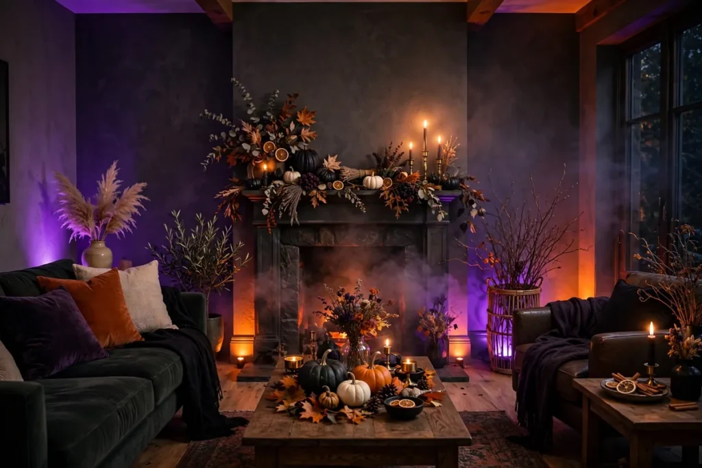 Eerie Glow with Colored Lighting - indoor halloween decor ideas