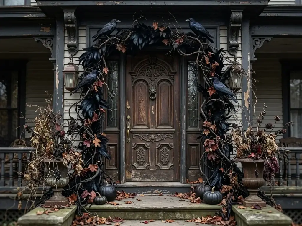 Haunted Raven Garland - halloween front door decor ideas