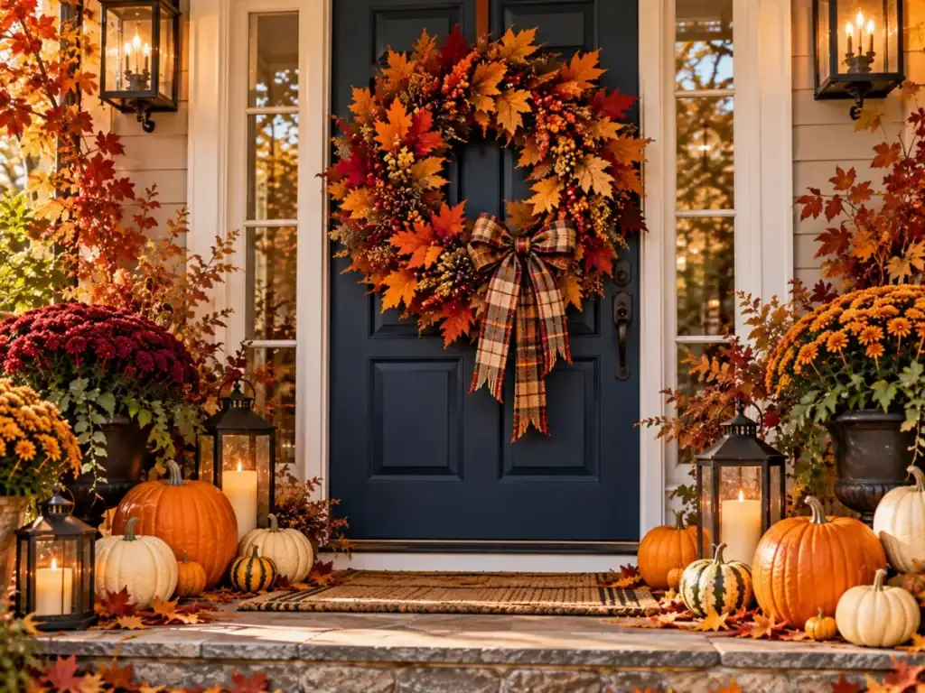 Autumn Leaf Door Wreath - fall front porch decor ideas