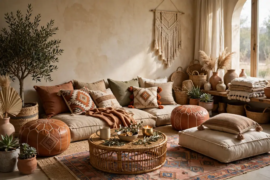 Low Floor Seating - boho living room decor ideas