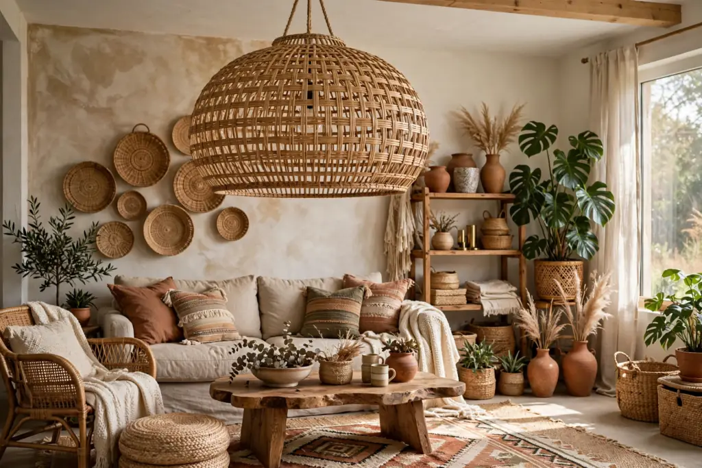 Woven Pendant Lighting - boho living room decor ideas