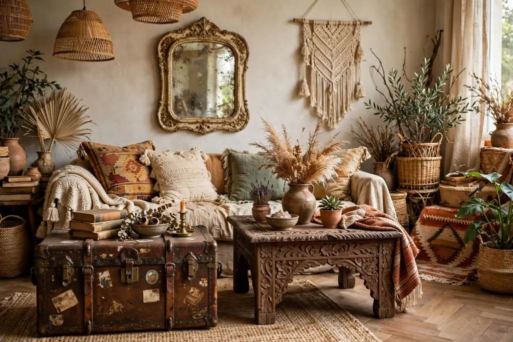 Vintage and Thrifted Finds - boho living room decor ideas