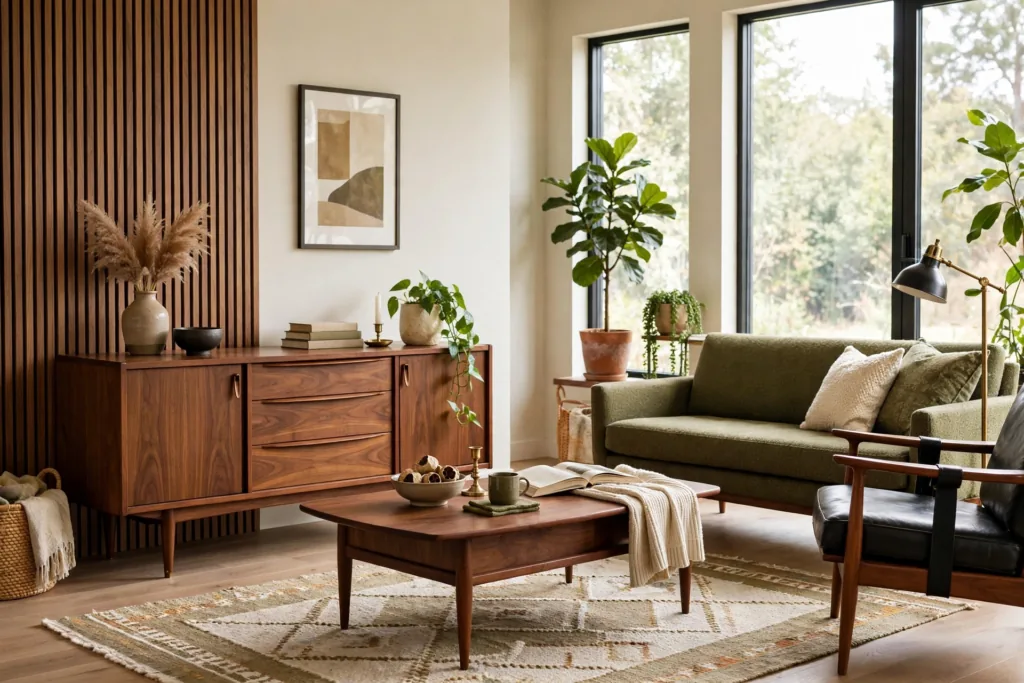 Walnut Wood Furniture - mid century modern living room decor ideas