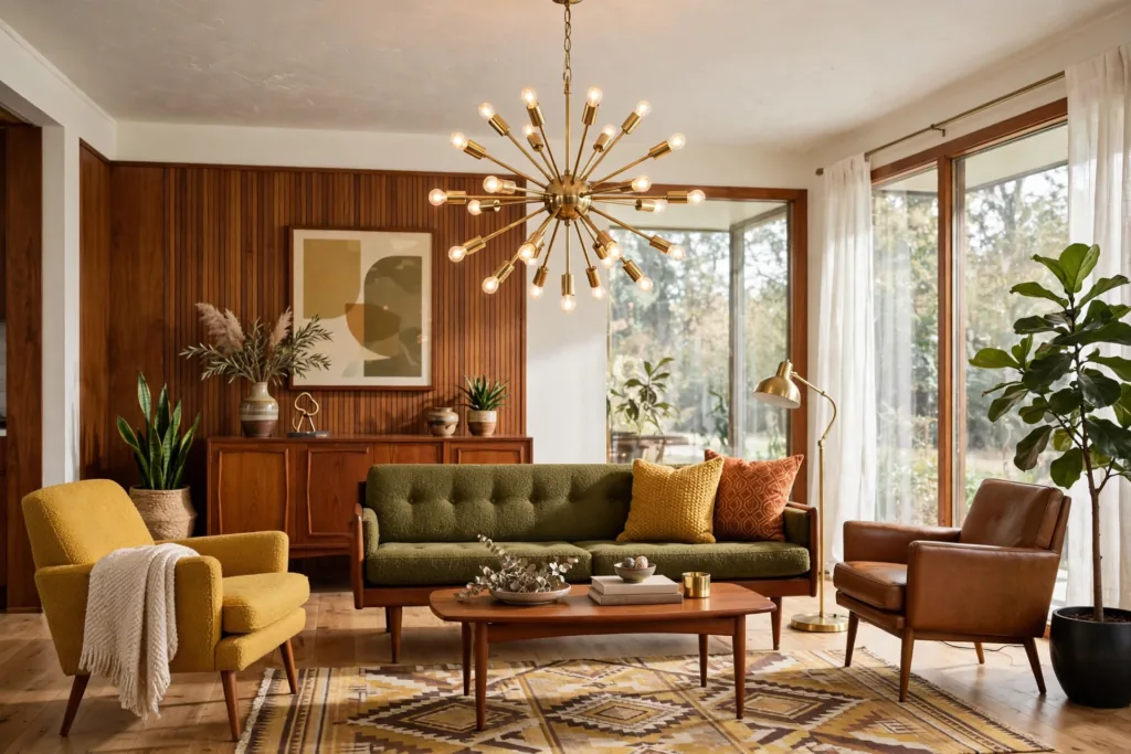Sputnik Chandelier - mid century modern living room decor ideas