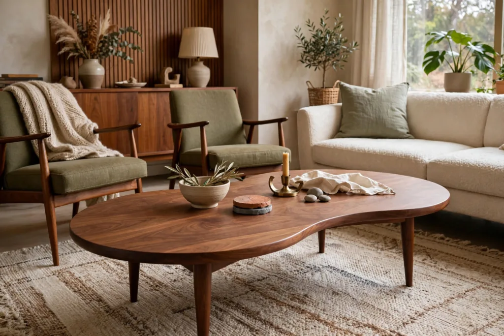 Organic Shaped Coffee Table - mid century modern living room decor ideas