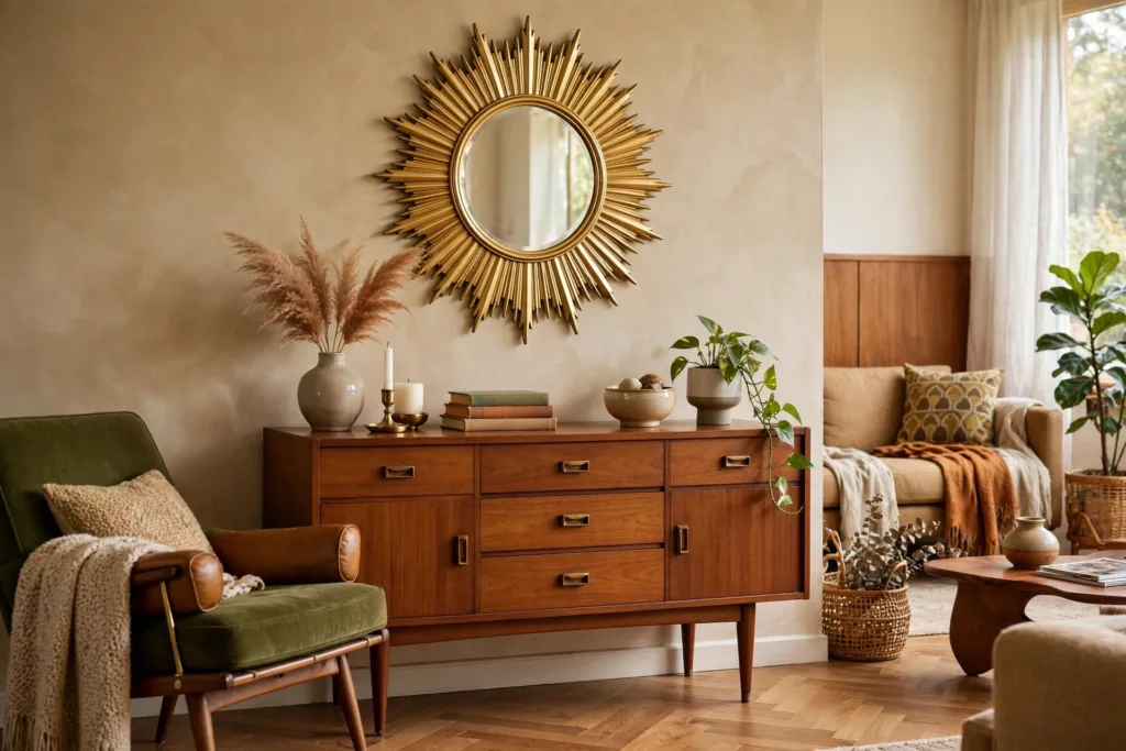 Sunburst Mirror - mid century modern living room decor ideas