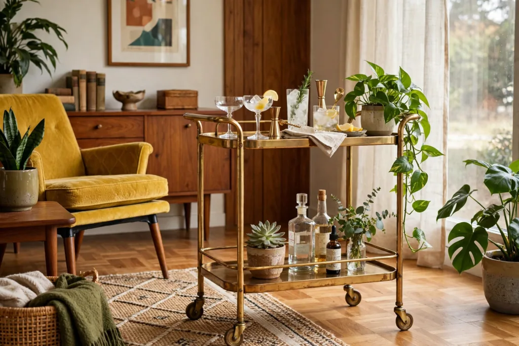 Retro Bar Cart - mid century modern living room decor ideas