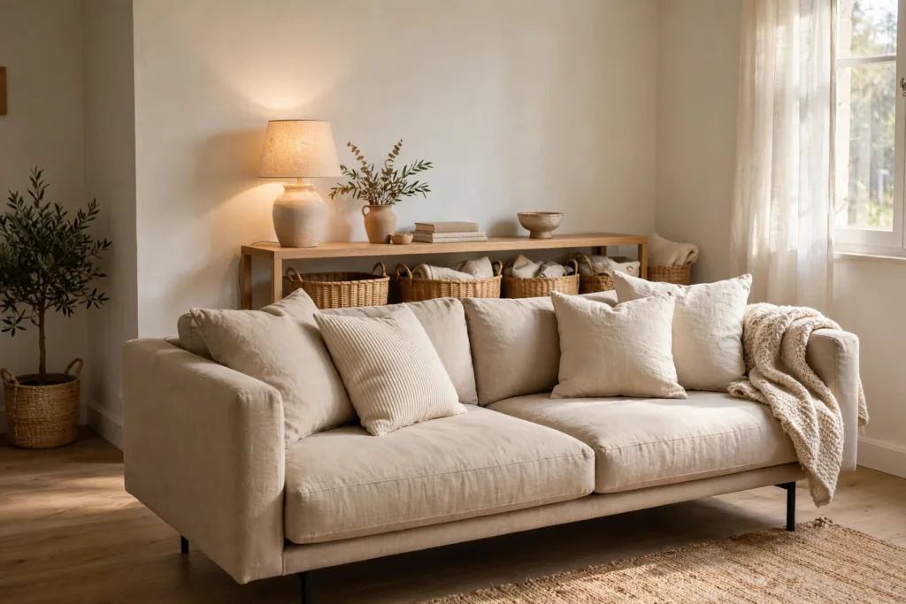 Slim Console Behind the Sofa - small living room decor ideas