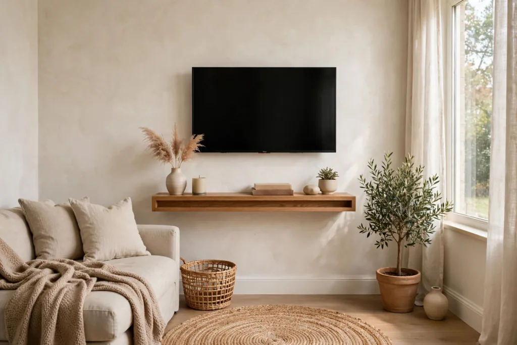 Wall-Mounted TV and Media Shelf - small living room decor ideas