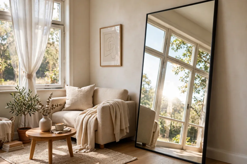 Large Mirrors to Reflect Light - small living room decor ideas