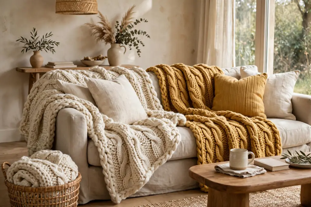 Chunky Knit Throws - cozy living room ideas