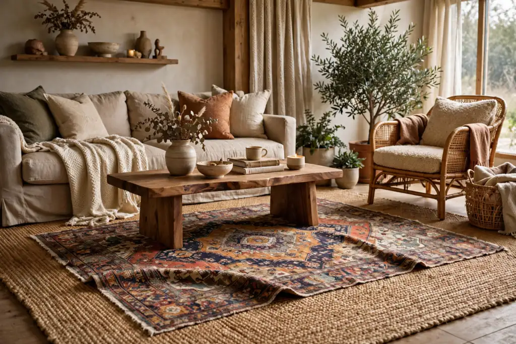 Layered Rugs - cozy living room ideas