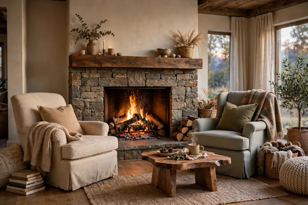 Crackling Fireplace Focal Point - cozy living room ideas