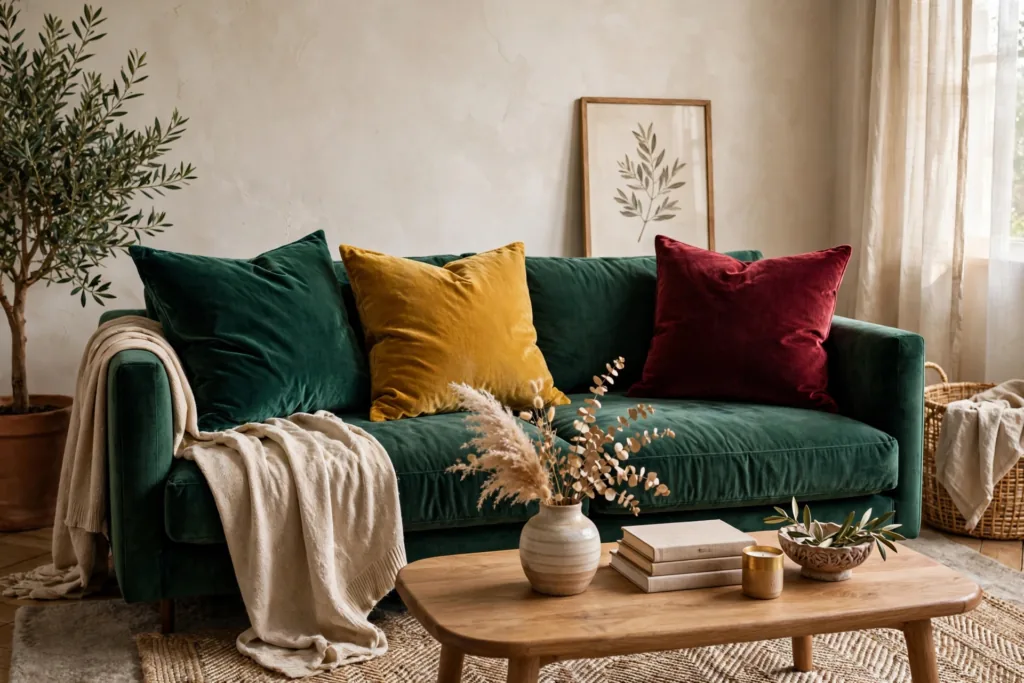 Soft Velvet Pillows - cozy living room ideas