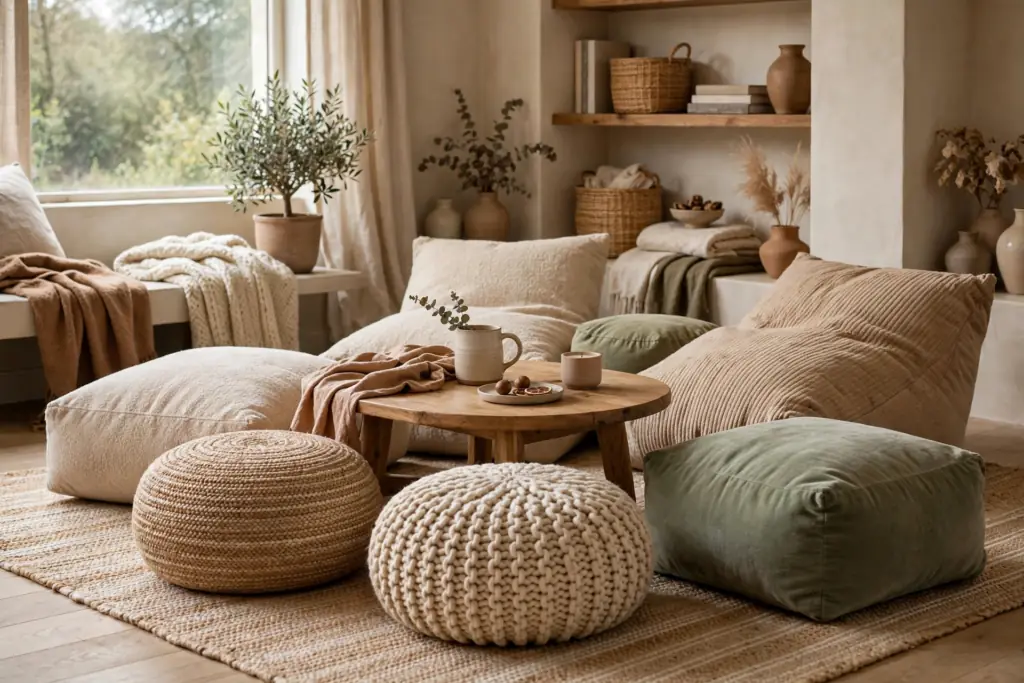 Oversized Floor Cushions - cozy living room ideas