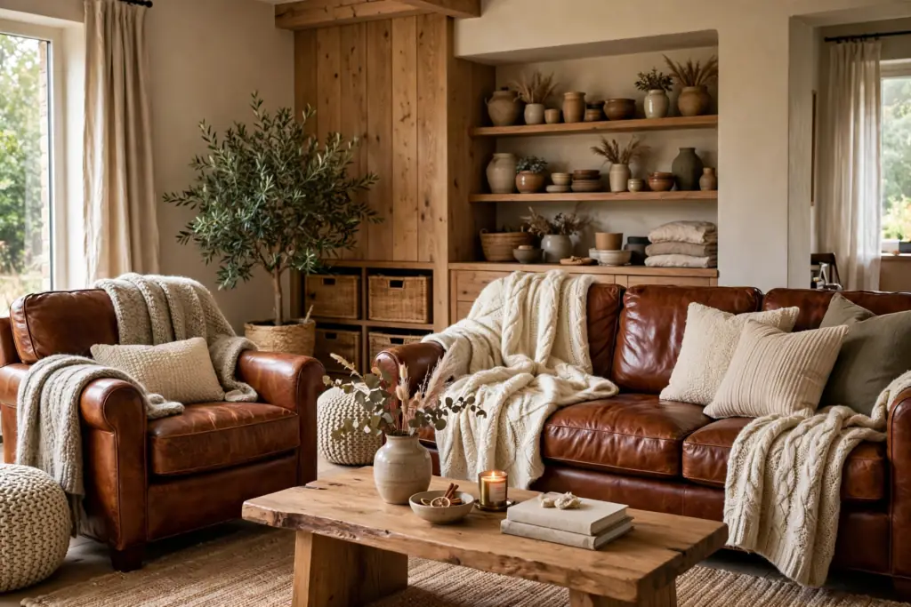 Warm Leather Accents - cozy living room ideas