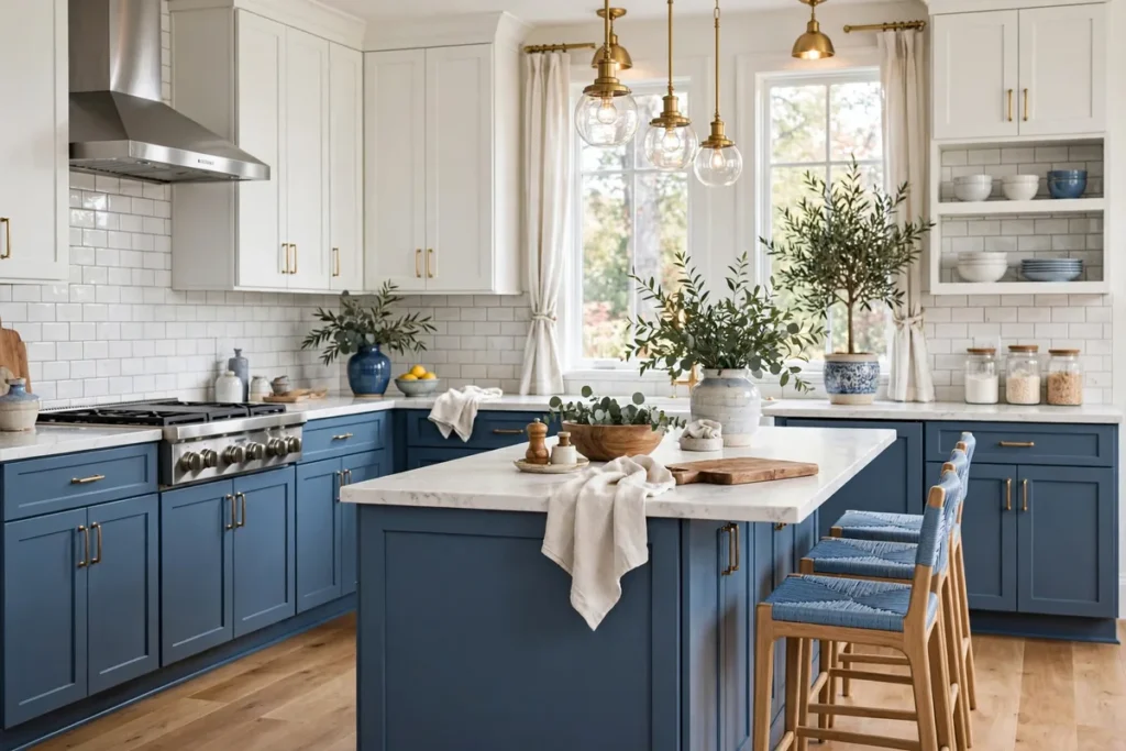 Two-Tone Blue and White Kitchen - blue kitchen ideas