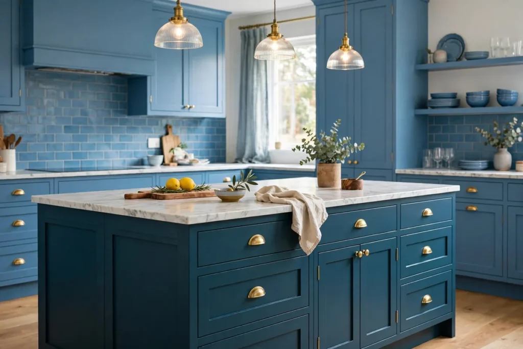 Deep Teal Kitchen Island - blue kitchen ideas