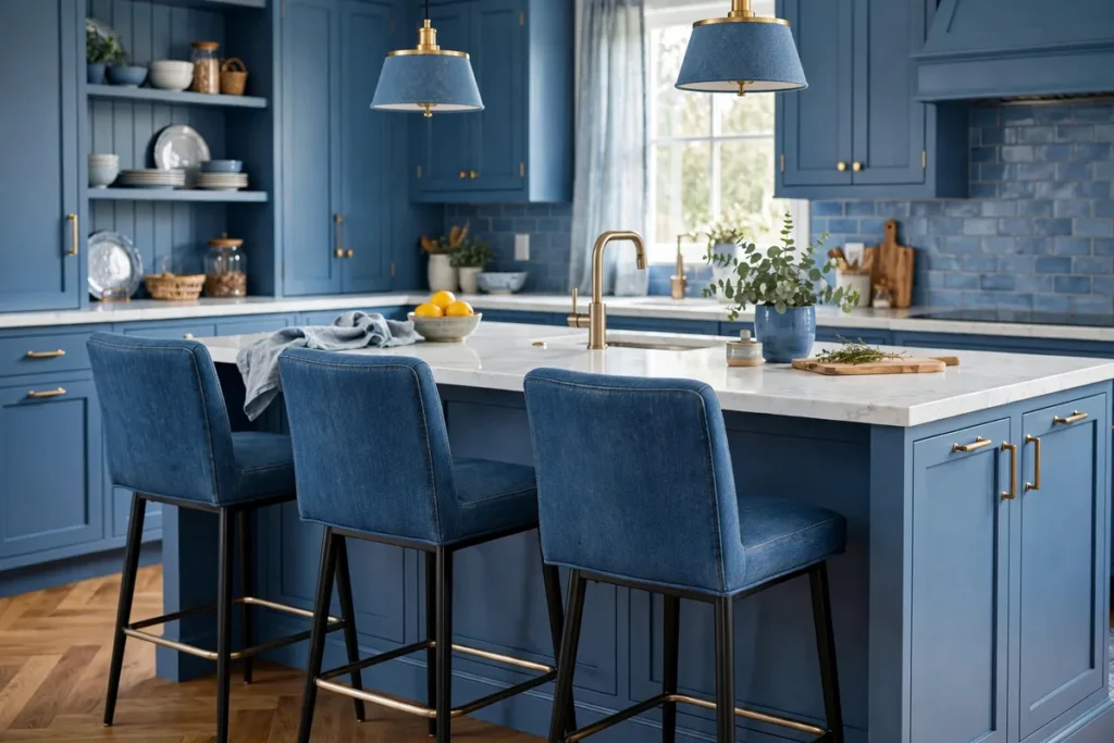 Denim Blue Bar Stools - blue kitchen ideas