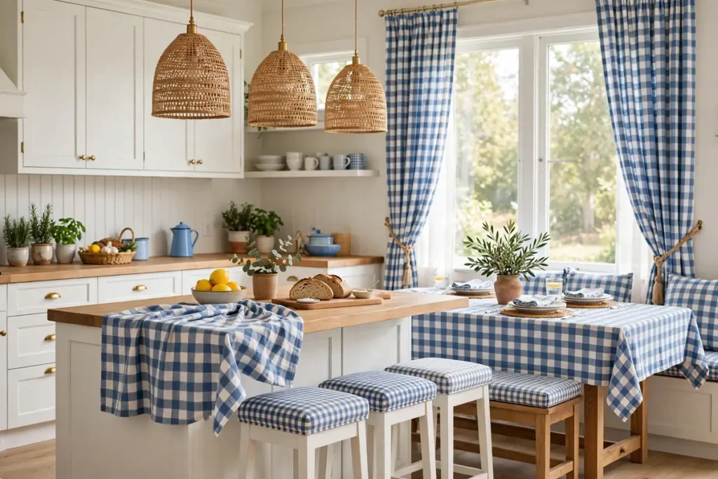 Blue and White Gingham Accents - blue kitchen ideas