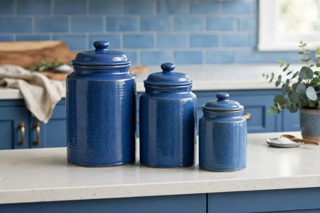 Blue Ceramic Canisters - blue kitchen ideas
